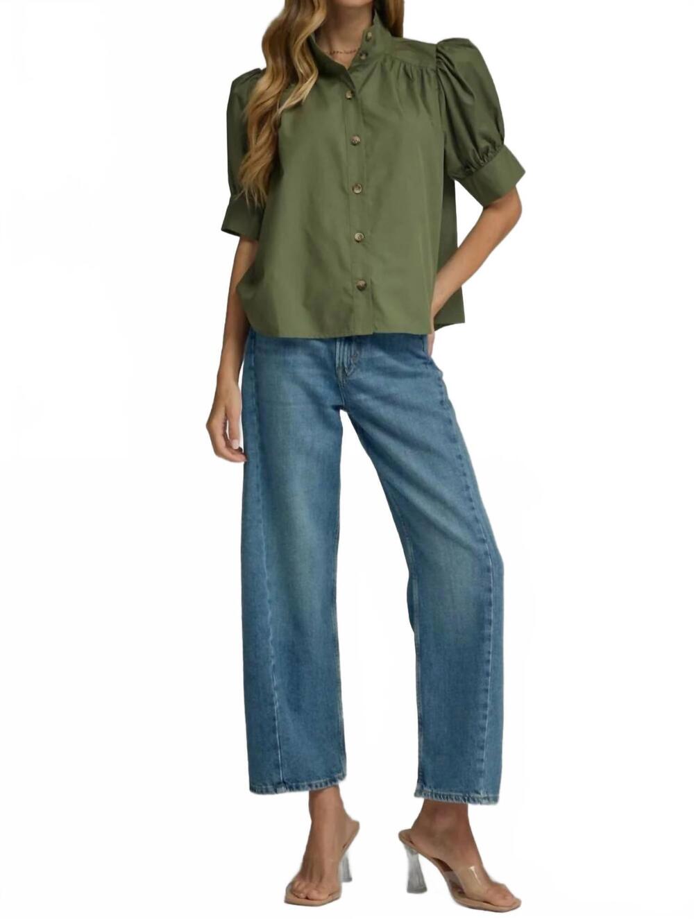 NEW ENTRO the willow short sleeve top in green